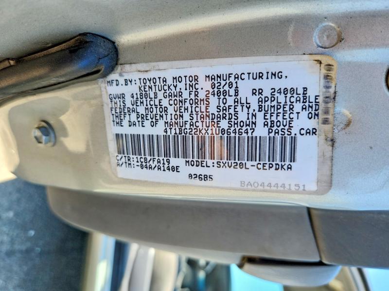 Продажа на аукционе авто 2001 Toyota Camry, vin: 4T1BG22KX1U064647, номер лота: 54151766