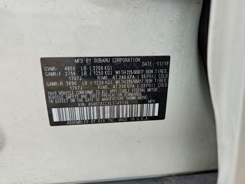 Aukcja sprzedaży 2020 Subaru Outback, vin: 4S4BTACCXL3145136, numer aukcji: 54541346