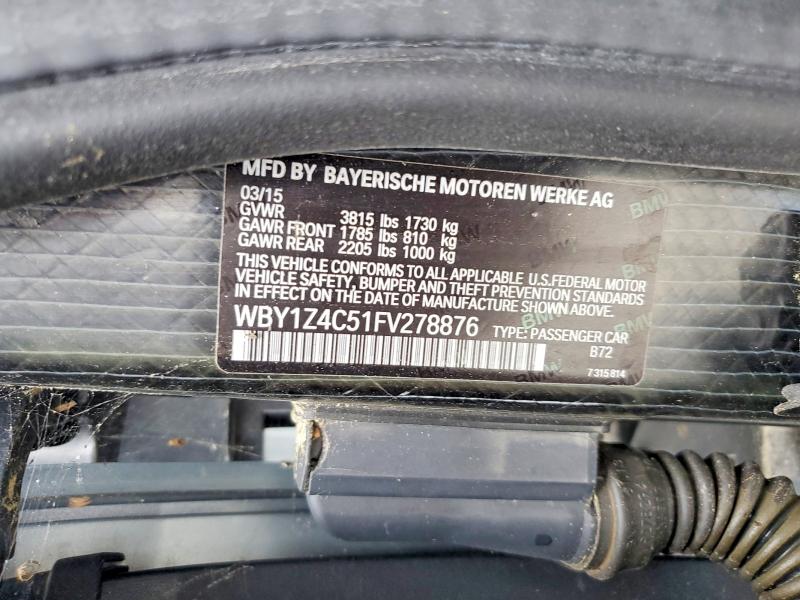 2015 Bmw I3 მანქანა იყიდება აუქციონზე, vin: WBY1Z4C51FV278876, აუქციონის ნომერი: 55358626