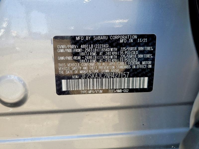 Aukcja sprzedaży 2022 Subaru Forester, vin: JF2SKAJC2NH427157, numer aukcji: 53188446