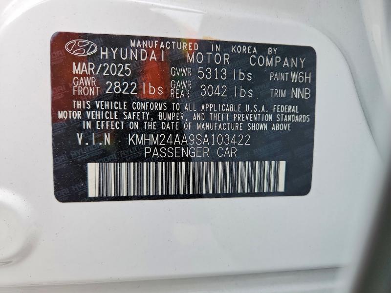 52379886 :رقم المزاد ، KMHM24AA9SA103422 vin ، 2025 Hyundai Ioniq 6 مزاد بيع