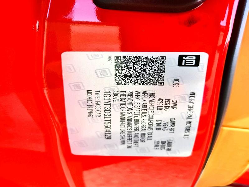 Aukcja sprzedaży 2026 Chevrolet Corvette, vin: 1G1YF3D31T5604129, numer aukcji: 52609566