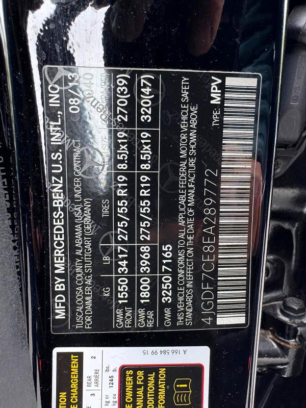 54112676 :رقم المزاد ، 4JGDF7CE8EA289772 vin ، 2014 Mercedes-benz Gl مزاد بيع