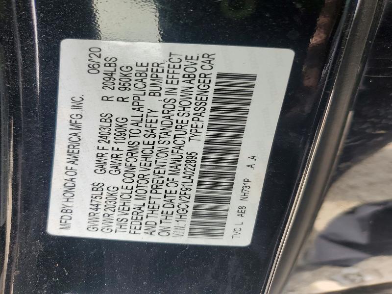 Продаж на аукціоні авто 2020 Honda Accord, vin: 1HGCV2F91LA022895, номер лоту: 53475166
