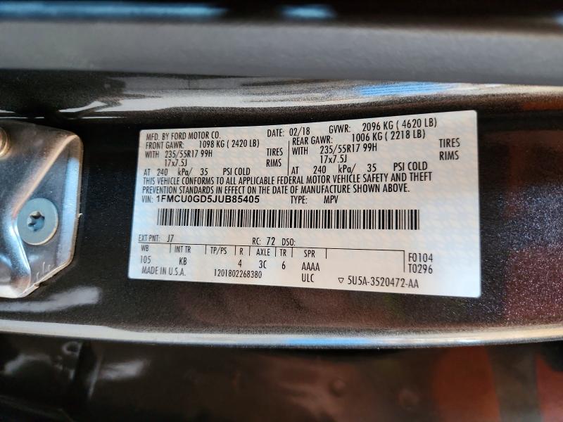 2018 Ford Escape მანქანა იყიდება აუქციონზე, vin: 1FMCU0GD5JUB85405, აუქციონის ნომერი: 55099966