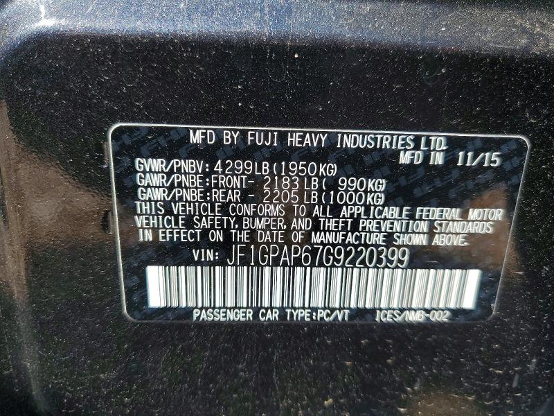 2016 Subaru Impreza მანქანა იყიდება აუქციონზე, vin: JF1GPAP67G9220399, აუქციონის ნომერი: 54973096