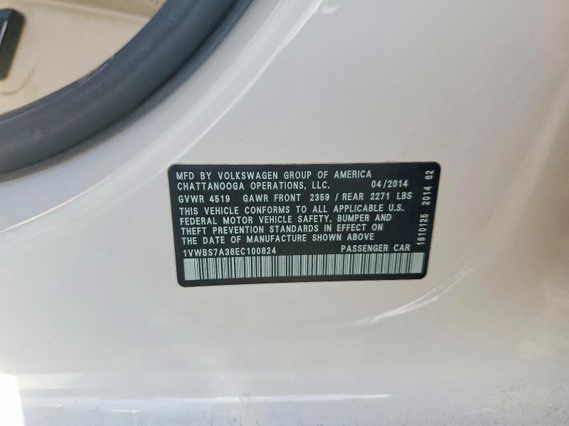 55097846 :رقم المزاد ، 1VWBS7A38EC100824 vin ، 2014 Volkswagen Passat مزاد بيع