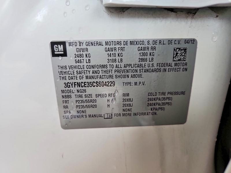 Продажа на аукционе авто 2012 Cadillac Srx, vin: 3GYFNCE35CS604229, номер лота: 53847196