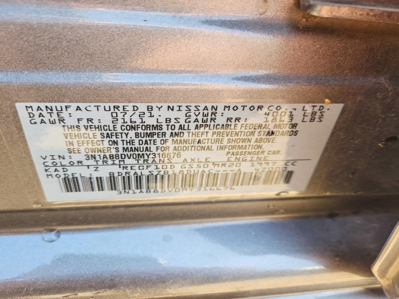 55156846 :رقم المزاد ، 3N1AB8DV0MY316676 vin ، 2021 Nissan Sentra مزاد بيع