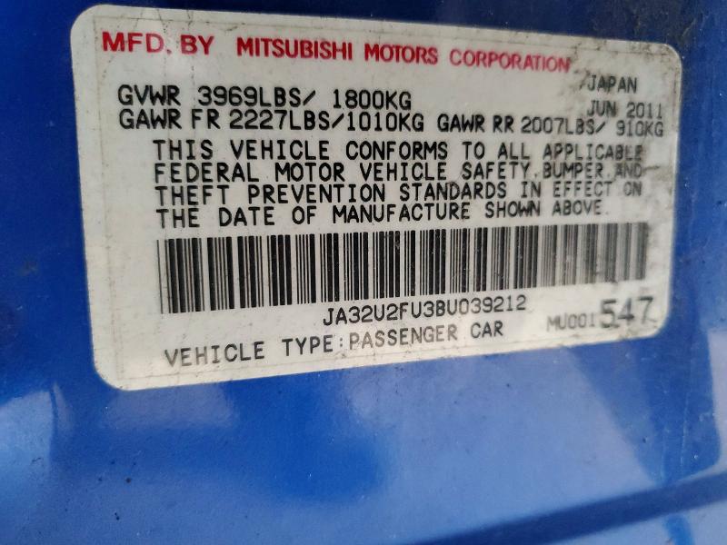 Продаж на аукціоні авто 2011 Mitsubishi Lancer, vin: JA32U2FU3BU039212, номер лоту: 52477416