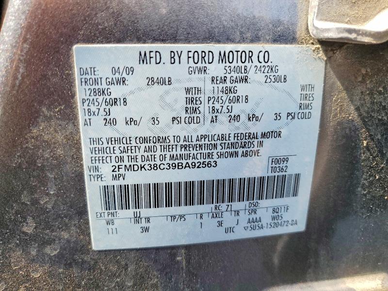 53289886 :رقم المزاد ، 2FMDK38C39BA92563 vin ، 2009 Ford Edge مزاد بيع