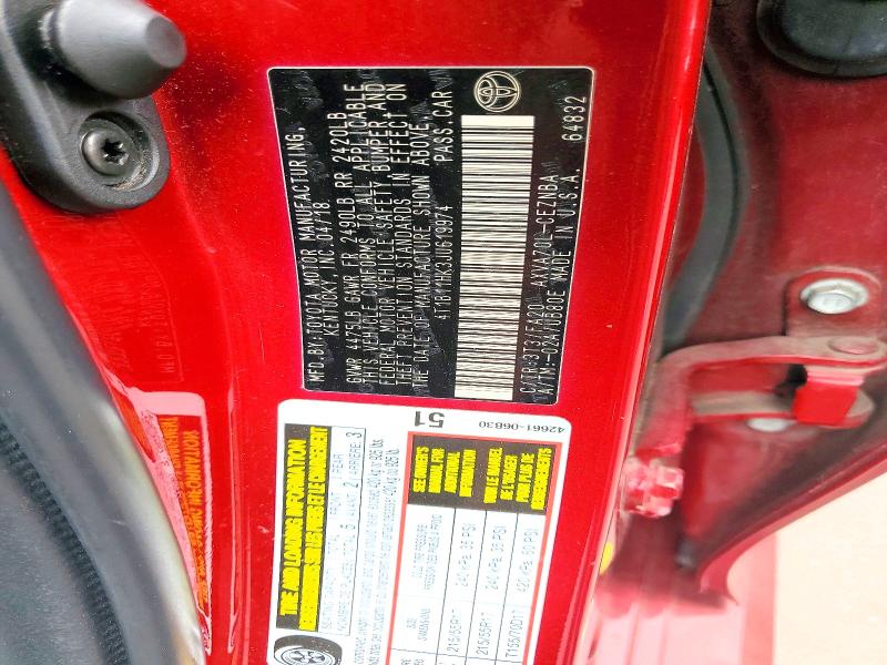 Aukcja sprzedaży 2018 Toyota Camry, vin: 4T1B11HK3JU619974, numer aukcji: 53136706