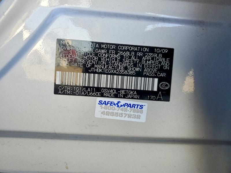 52892026 :رقم المزاد ، JTHBK1EGXA2358385 vin ، 2010 Lexus Es مزاد بيع