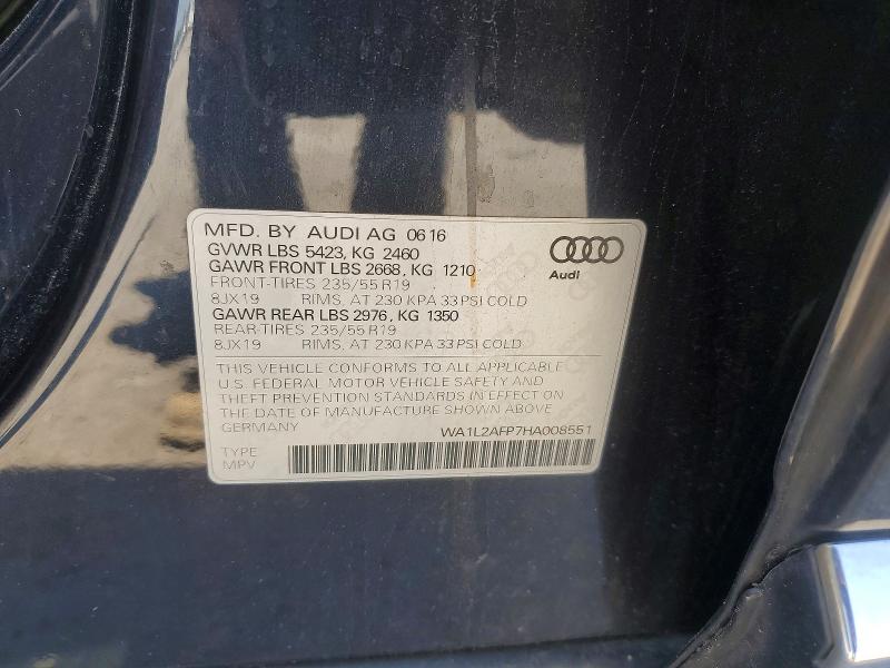 Продаж на аукціоні авто 2017 Audi Q5, vin: WA1L2AFP7HA008551, номер лоту: 53958096