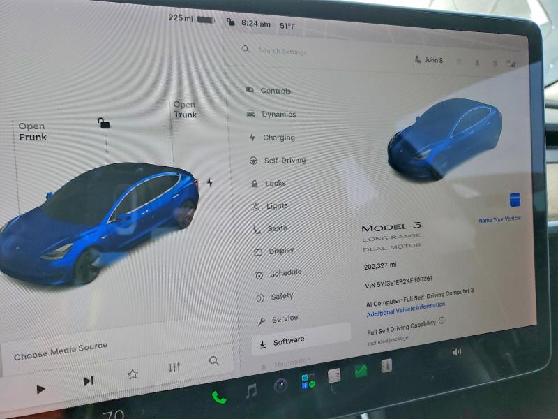 2019 Tesla Model 3 მანქანა იყიდება აუქციონზე, vin: 5YJ3E1EB2KF408261, აუქციონის ნომერი: 48911966