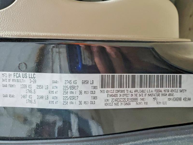 53764146 :رقم المزاد ، 2C4RDGCG5LR193995 vin ، 2020 Dodge Caravan مزاد بيع