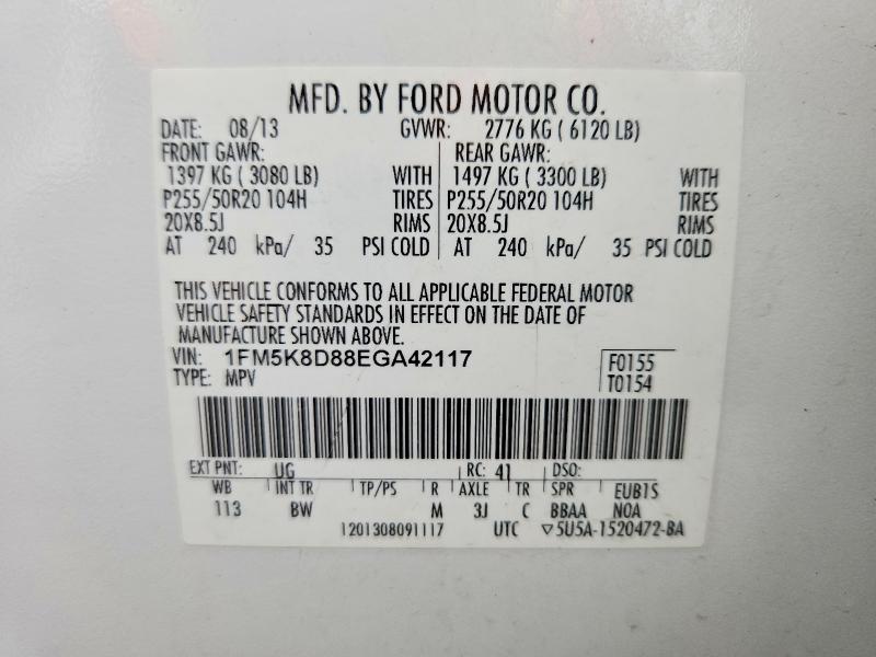 54732186 :رقم المزاد ، 1FM5K8D88EGA42117 vin ، 2014 Ford Explorer مزاد بيع