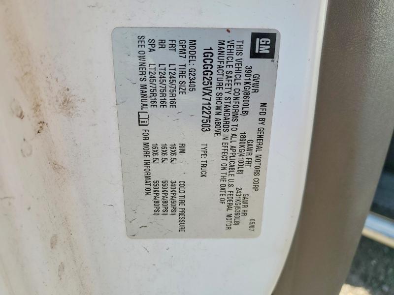 Aukcja sprzedaży 2007 Chevrolet Express G2500, vin: 1GCGG25VX71227503, numer aukcji: 54114236