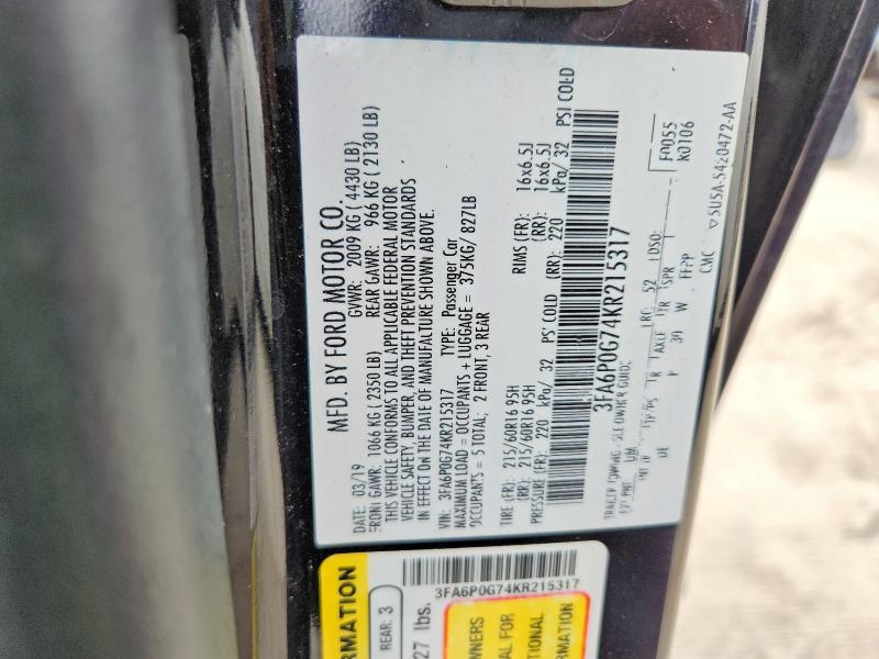 Aukcja sprzedaży 2019 Ford Fusion, vin: 3FA6P0G74KR215317, numer aukcji: 52214706