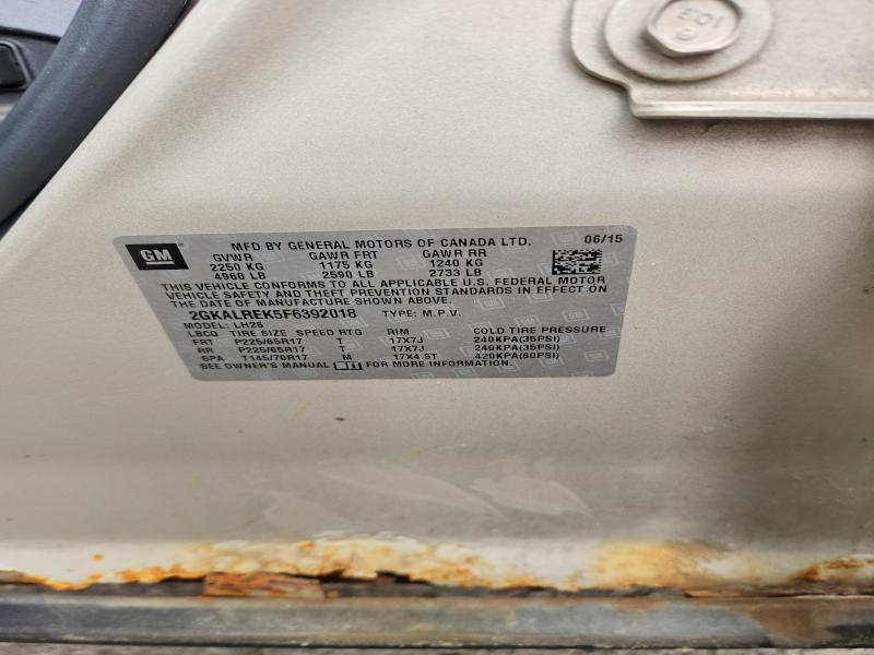2015 Gmc Terrain მანქანა იყიდება აუქციონზე, vin: 2GKALREK5F6392018, აუქციონის ნომერი: 54456206