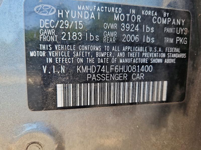 Aukcja sprzedaży 2017 Hyundai Elantra, vin: KMHD74LF6HU081400, numer aukcji: 53691726