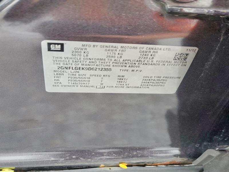 Aukcja sprzedaży 2013 Chevrolet Equinox, vin: 2GNFLGEK9D6212355, numer aukcji: 52179636