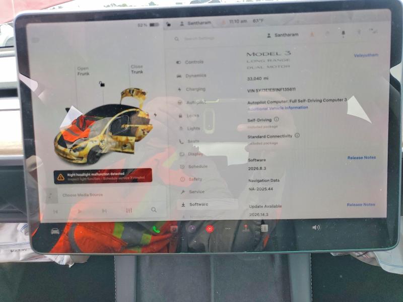 Aukcja sprzedaży 2022 Tesla Model 3, vin: 5YJ3E1EB1NF135611, numer aukcji: 52322966