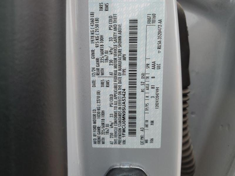 Aukcja sprzedaży 2025 Ford Escape, vin: 1FMCU0MN9SUA53424, numer aukcji: 52349966