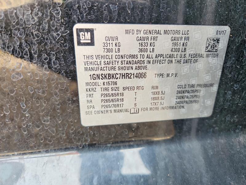 54279696 :رقم المزاد ، 1GNSKBKC7HR214066 vin ، 2017 Chevrolet Tahoe مزاد بيع