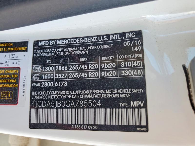 Aukcja sprzedaży 2016 Mercedes-benz Gle, vin: 4JGDA5JB0GA785504, numer aukcji: 55014976