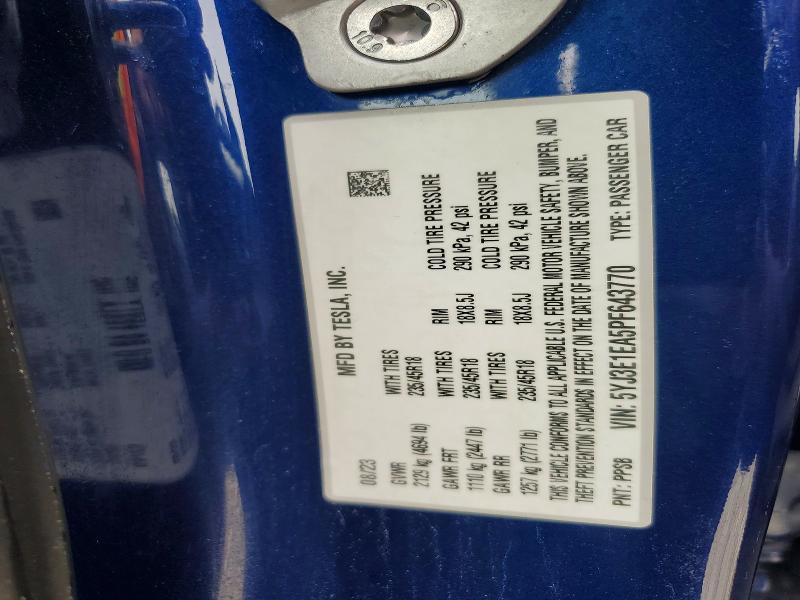 Aukcja sprzedaży 2023 Tesla Model 3, vin: 5YJ3E1EA5PF643770, numer aukcji: 54833796