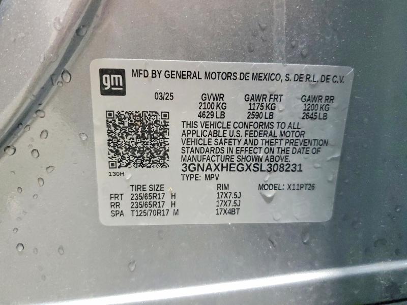 Продаж на аукціоні авто 2025 Chevrolet Equinox, vin: 3GNAXHEGXSL308231, номер лоту: 52971056