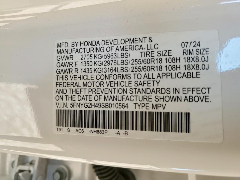 52435976 :رقم المزاد ، 5FNYG2H49SB010564 vin ، 2025 Honda Pilot مزاد بيع