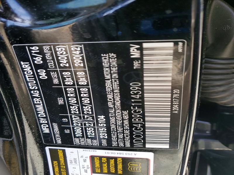 52066306 :رقم المزاد ، WDC0G4JB9GF114390 vin ، 2016 Mercedes-benz Glc مزاد بيع