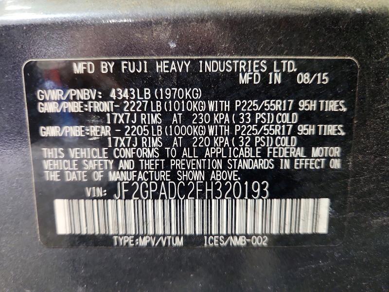 Продаж на аукціоні авто 2015 Subaru Xv Crosstrek, vin: JF2GPADC2FH320193, номер лоту: 53136656
