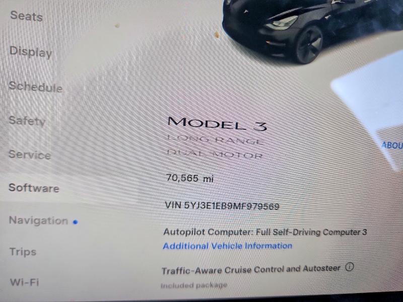2021 Tesla Model 3 მანქანა იყიდება აუქციონზე, vin: 5YJ3E1EB9MF979569, აუქციონის ნომერი: 54057006