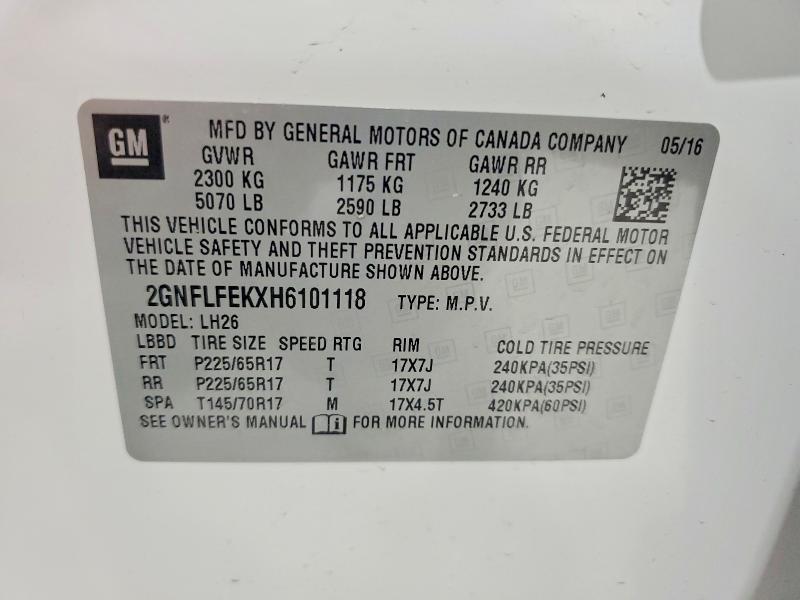 Aukcja sprzedaży 2017 Chevrolet Equinox, vin: 2GNFLFEKXH6101118, numer aukcji: 55038486