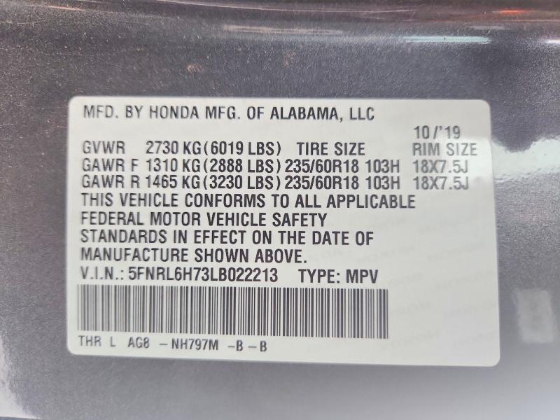 2020 Honda Odyssey მანქანა იყიდება აუქციონზე, vin: 5FNRL6H73LB022213, აუქციონის ნომერი: 52348096