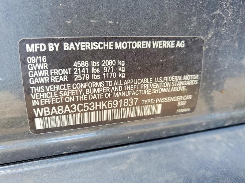 Aukcja sprzedaży 2017 Bmw 320, vin: WBA8A3C53HK691837, numer aukcji: 53871406
