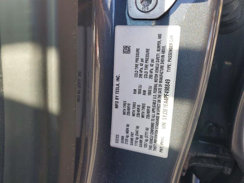 Aukcja sprzedaży 2023 Tesla Model 3, vin: 5YJ3E1EA4PF498849, numer aukcji: 52966726