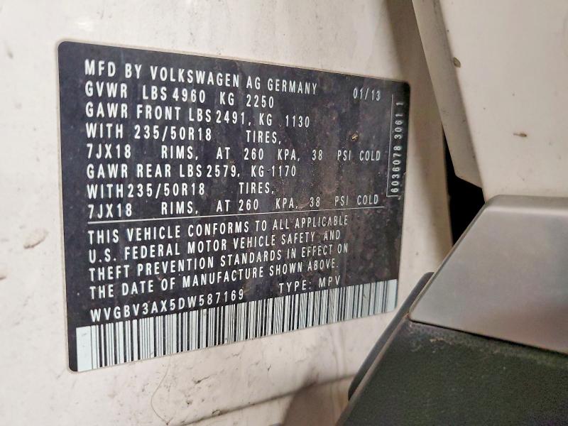 53888036 :رقم المزاد ، WVGBV3AX5DW587169 vin ، 2013 Volkswagen Tiguan مزاد بيع