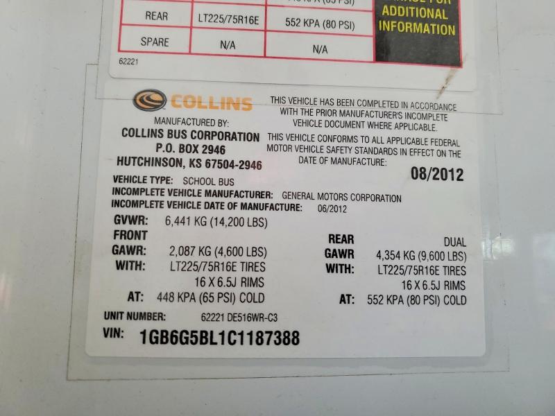 52358366 :رقم المزاد ، 1GB6G5BL1C1187388 vin ، 2012 Collins Bantam G4500 مزاد بيع