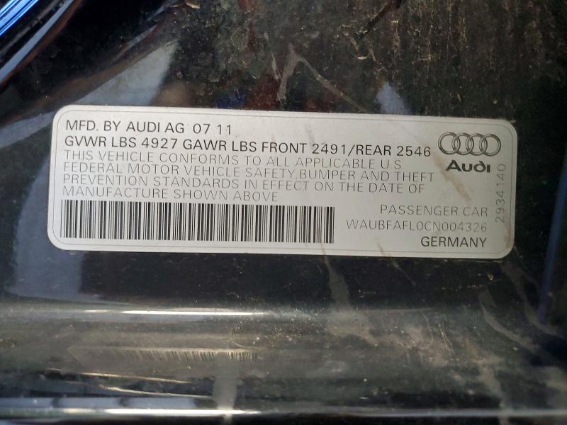 Aukcja sprzedaży 2012 Audi A4, vin: WAUBFAFL0CN004326, numer aukcji: 54023936