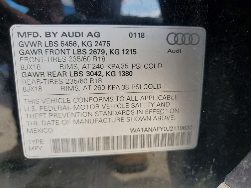 Aukcja sprzedaży 2018 Audi Q5, vin: WA1ANAFY0J2119630, numer aukcji: 52443956