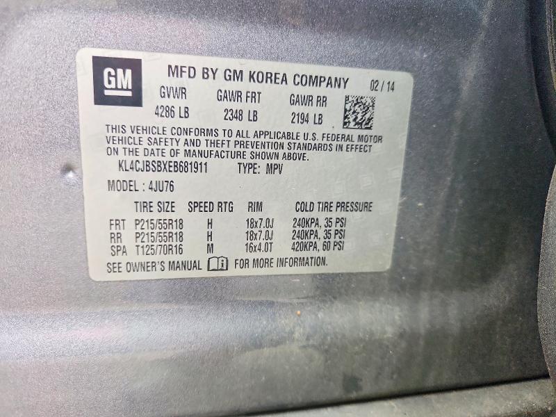 51891876 :رقم المزاد ، KL4CJBSBXEB681911 vin ، 2014 Buick Encore مزاد بيع