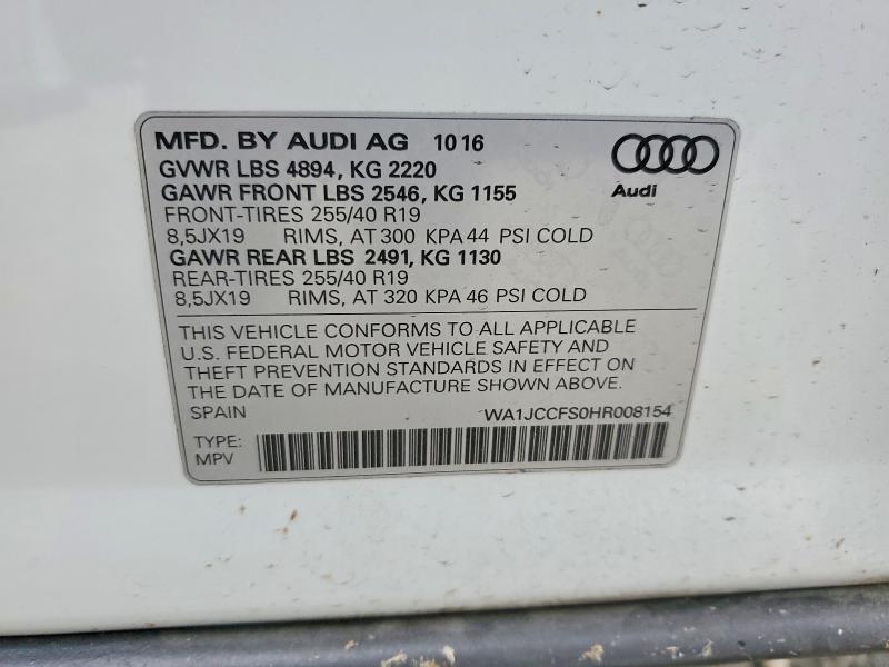 2017 Audi Q3 მანქანა იყიდება აუქციონზე, vin: WA1JCCFS0HR008154, აუქციონის ნომერი: 53946146