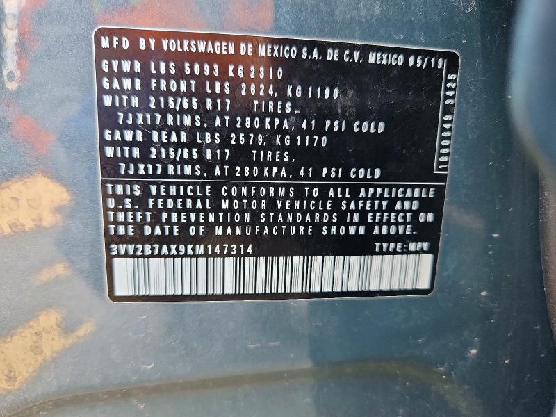 Продажа на аукционе авто 2019 Volkswagen Tiguan, vin: 3VV2B7AX9KM147314, номер лота: 52479996