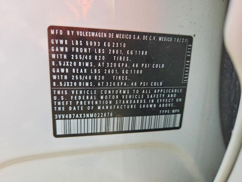 Aukcja sprzedaży 2022 Volkswagen Tiguan, vin: 3VV4B7AX3NM022676, numer aukcji: 51846606