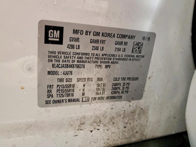 52190596 :رقم المزاد ، KL4CJASB4KB766376 vin ، 2019 Buick Encore مزاد بيع