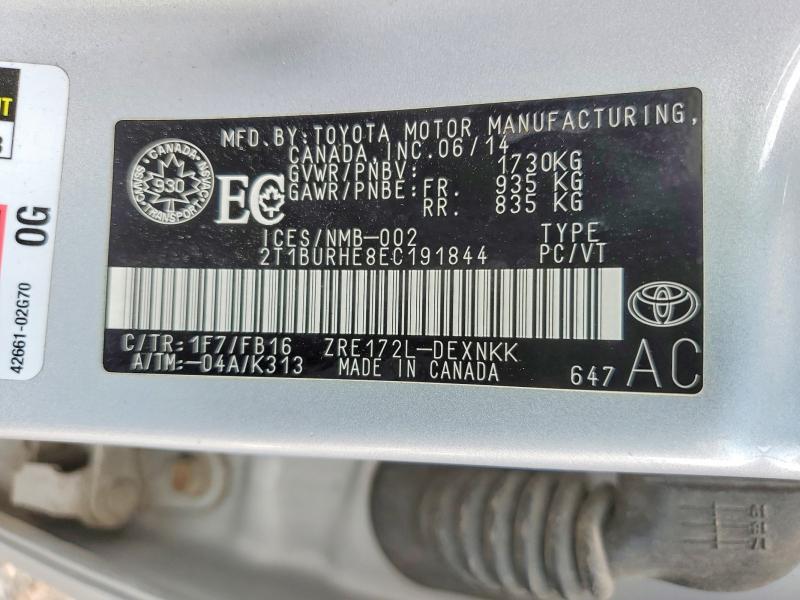 55061496 :رقم المزاد ، 2T1BURHE8EC191844 vin ، 2014 Toyota Corolla مزاد بيع